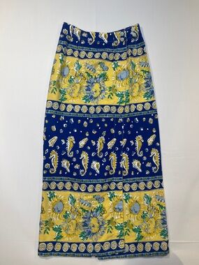 VTG Marisa Classics Floral & Nautical Print Maxi Skirt - Yellow and Navy Size 4